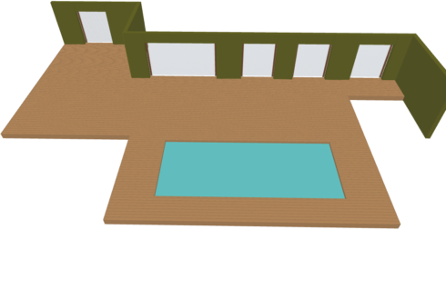 terrasse plage de piscine en rez de pelouse Authume 39 étude