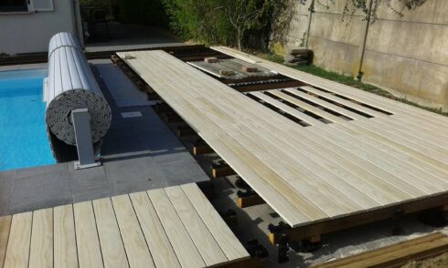 terrasse plage de piscine en rez de pelouse Rixheim 68 pose