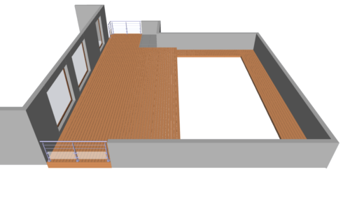 terrasse plage de piscine en rez de pelouse Trévenans 90 étude